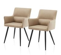 TUKAILAi Lot de 2 chaises de Salle à Manger Crème en Cuir synthétique avec accoudoirs et Dossier, Chaise rembourrée, Chaise de Salon, Cuisine, Assise rembourrée, Pieds en métal, Salle à Manger