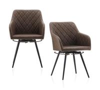 TUKAILAi Lot de 2 Chaises de Salle à Manger Pivotantes avec Accoudoirs, Chaise de Cuisine Rotation à 360° en PU, Chaises Modernes Rembourrées avec Dossier Pieds en Métal Cadeau (Marron)