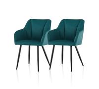 TUKAILAI Lot de 2 chaises de Salle à Manger rembourrées en Lin avec accoudoirs, dossiers, Rembourrage Doux, Pieds en métal, Modernes pour Cuisine, Salle à Manger, Salon - Turquoise foncé