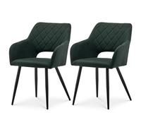 TUKAILAI Lot de 2 chaises de Salle à Manger rembourrées en Lin avec Dossier Ouvert, accoudoirs, siège rembourré et Pieds en métal pour Salon, Salle à Manger, Cuisine (1, Vert)
