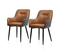 TUKAILAi Lot de 2 Chaises de Salle à Manger Simili Cuir, Chaises de Cuisine Rembourrées avec Accoudoirs Dossier, Pieds en Métal, Fauteuil de Cuisine Moderne pour Salon Bureau (Marron-Gris)