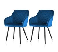 TUKAILAi Lot de 2 Chaises de Salle à Manger Velours, Chaise de Cuisine Rembourrée avec Dossier et Accoudoirs, Chaise de Pieds en Métal Ergonomique pour Salon Bureau Pas Cher (Blue)