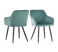 TUKAILAi Lot de 2 Chaises de Salle à Manger Velours, Chaise de Cuisine Rembourrée avec Dossier et Accoudoirs, Chaise de Pieds en Métal Ergonomique pour Salon Bureau Pas Cher (Blue Clair)
