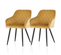 TUKAILAi Lot de 2 Chaises de Salle à Manger Velours, Chaise de Cuisine Rembourrée avec Dossier et Accoudoirs, Chaise de Pieds en Métal Ergonomique pour Salon Bureau Pas Cher (Orange)