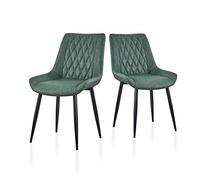 TUKAILAi Lot de 2 Chaises Salle à Manger Assise Rembourrée en Similicuir, Chaise de Cuisine sans Accoudoir Modernes avec Dossier et Pieds en Métal Stable, Chaises de Manger Cuisine Réception (Vert)