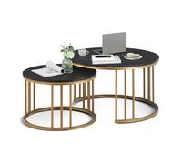 TUKAILAi Lot de 2 Tables Basse Gigogne, Table d'appoint Salon Ronde 70/50 cm, Table Basse Laquées Noir Scandinave, Cadre Doré Appartement Bureau Cadeau