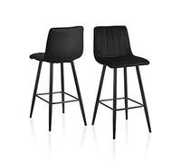 TUKAILAi Lot de 2 Tabouret de Bar Haut Design, Chaise Haute avec Dossier et Repose-Pieds, Siège de Bar Rembourrée en Velours Industriel Moderne pour Bar Bistro Cuisine Cadeau (Noir)