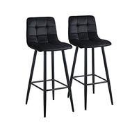 TUKAILAi Lot de 2 Tabouret de Bar Haut Design, Chaise Haute Cuisine avec Dossier et Repose-Pieds, Siège de Bar Rembourrée en Velours Industriel Moderne pour Bar Bistro Cuisine Cadeau (Noir)