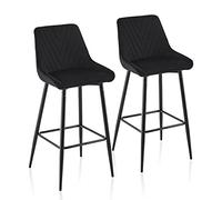 TUKAILAi Lot de 2 Tabouret de Bar Haut Design V, Chaise Haute avec Dossier et Repose-Pieds, Siège de Bar Rembourrée en Velours Industriel Moderne pour Bar Bistro Cuisine Cadeau (Noir)