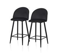 TUKAILAI Lot de 2 tabourets de Bar avec Dossier et Repose-Pieds - Housse en Velours et Structure en métal - pour Cuisine, Salle à Manger - Hauteur : 65 cm - Noir
