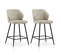 TUKAILAI Lot de 2 tabourets de bar en cuir synthétique avec dossier et pieds en métal, repose-pieds rembourrés, pour cuisine, salle à manger, restaurant, bar, crème/beige