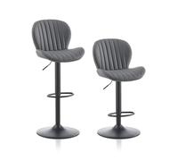 TUKAILAI Lot de 2 tabourets de Bar en Cuir synthétique - Hauteur réglable - Pivotant à 360° - avec Dossier, Repose-Pieds - Cadre en métal - Rembourré - pour Cuisine, Bar - Gris