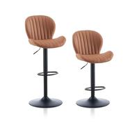 TUKAILAI Lot de 2 tabourets de Bar en Cuir synthétique - Hauteur réglable - Pivotant à 360° - avec Dossier, Repose-Pieds - Cadre en métal - Rembourré - pour Cuisine, Bar - Marron