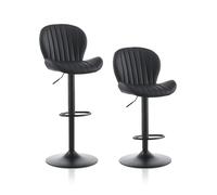 TUKAILAI Lot de 2 tabourets de Bar en Cuir synthétique - Hauteur réglable - Pivotant à 360° - avec Dossier, Repose-Pieds - Cadre en métal - Rembourré - pour Cuisine, Bar - Noir