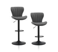 TUKAILAI Lot de 2 tabourets de Bar en Cuir synthétique - Réglable en Hauteur - Pivotant à 360° - avec Dossier, Repose-Pieds - Cadre en métal - Forme de Bol Moderne - pour Cuisine, Bar - Gris