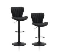 TUKAILAI Lot de 2 tabourets de Bar en Cuir synthétique - Réglable en Hauteur - Pivotant à 360° - avec Dossier, Repose-Pieds - Cadre en métal - Forme de Bol Moderne - pour Cuisine, Bar - Noir