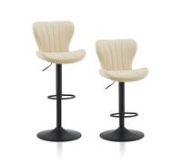 TUKAILAI Lot de 2 tabourets de bar en cuir synthétique - Réglable en hauteur - Pivotant à 360° - Avec dossier, repose-pieds - Cadre en métal - Forme de bol moderne - Pour cuisine, bar - Crème