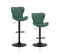 TUKAILAI Lot de 2 tabourets de Bar en Velours - Réglable en Hauteur - Pivotant à 360° - avec Dossier, Repose-Pieds - Cadre en métal - Forme de Bol Moderne - pour Cuisine, Bar - Vert