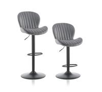 TUKAILAI Lot de 2 tabourets de Bar en Velours - Réglable en Hauteur - Pivotant à 360° - avec Dossier, Repose-Pieds - Cadre en métal - Rembourré - pour Cuisine, Bar - Gris