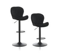 TUKAILAI Lot de 2 tabourets de Bar en Velours - Réglable en Hauteur - Pivotant à 360° - avec Dossier, Repose-Pieds - Cadre en métal - Rembourré - pour Cuisine, Bar - Noir