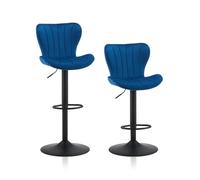 TUKAILAI Lot de 2 tabourets de Bar en Velours - Réglable en Hauteur - Pivotant à 360° - avec Dossier, Repose-Pieds - Cadre en métal - Forme de Bol Moderne - pour Cuisine, Bar - Bleu