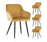 TUKAILAi Lot de 4 Chaise de Salle à Manger Accoudoir Velours Chaise de Cuisine Rembourrée Scandinave Pieds en Métal, Fauteuil de Salon de Repas Élégant et Dossier de Forme Carrée (Orange)