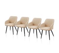 TUKAILAi Lot de 4 Chaise de Salle à Manger Rembourrée PU, Chaise de Cuisine Simili Cuir avec Dossier et Accoudoirs, Pieds en Métal Ergonomique pour Salon Bureau Pas Cher (Beige)