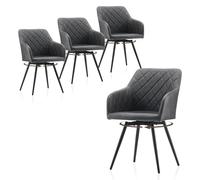 TUKAILAi Lot de 4 Chaises de Salle à Manger Pivotantes avec Accoudoirs, Chaise de Cuisine Rotation à 360° en PU, Chaises Modernes Rembourrées avec Dossier Pieds en Métal Cadeau (Gris)