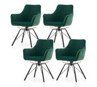 TUKAILAI Lot de 4 chaises de salle à manger pivotantes en velours - Ergonomiques et rembourrées avec accoudoirs et pieds en métal - Pour salle à manger, salon, cuisine - Vert