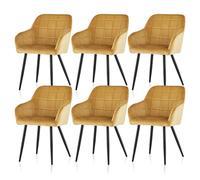 TUKAILAi Lot de 6 Chaise de Salle à Manger Accoudoir Velours Chaise de Cuisine Rembourrée Scandinave Pieds en Métal, Fauteuil de Salon de Repas Élégant et Dossier de Forme Carrée (Orange)
