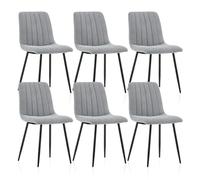 TUKAILAi Lot de 6 Chaises de Salle à Manger, Chaises Tapissées en Lin et Pieds en Métal Noir Stable, pour Salle de Séjour Cuisine Chambre à Coucher Salon Réception (Gris Fonce)