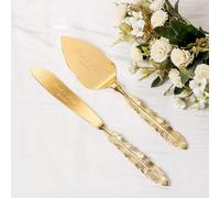 TUKDAK Ensemble de Couteau Et Serveur de Gâteau de Mariage, Or Personnalisé Couteau à Gâteau de Mariage et Ensemble de Serveur, Serveur de Tarte pour Fête Noël l'anniversaire (Plume)