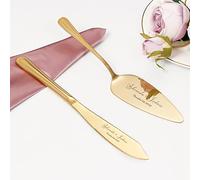 TUKDAK Personalized Cake Cutting Set for Wedding, Custom Cake Knife and Server Set, Stainless Steel Cake Serving Set, Engraved Pastry Pie Pizza Cutter Cake Slice, Bridal Anniversary Christmas (Gold)