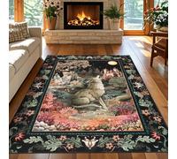 TUKDAK Tapis lavable pour salon, chambre à coucher, motif loup noir, envers en caoutchouc antidérapant, motif forêt de jungle, pour enfants, bureau, salle à manger, cuisine, chambre d'enfant - 120 x