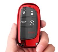 Tukellen Coque de Protection Souple pour clé de Jeep Dodge - Protection complète - Compatible avec Jeep Grand Cherokee Wrangler Compass Cherokee Renegade Patriot Grand Comander - Rouge
