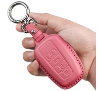 Tukellen for Toyota Key Fob Cover Genuine Leather With Keychain,Leather Key Case Protector Compatible with 2020-2022 Highlander Corolla Prius 2018-2024 RAV4 Camry Avalon C-HR GT86 -Pink
