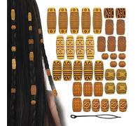 TUKEVA 39 Pcs Bijoux de Tresse de Cheveux Imitation bois Perles Dreadlocks Perles de tube de cheveux ressemblant à du bois accessoires pour Décorer Cheveux des Hommes et les Femmes (Couleur bois)