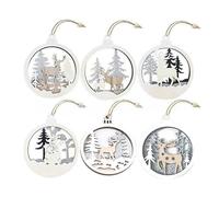 TUKEVA 6 PCS Noël Pendentif en Bois Creux sculpté Suspension Sapin de Noël en Bois avec Corde Décoration Suspendre en Motif élan pour Sapin pour Décoration d'intérieur et d'extérieur (Style A)