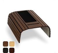 Tuko Table Accoudoir Canapé en Bambou, Flexible, Antidérapant avec Support Téléphone Intégré, Plateau Canapé, Idéal comme Tapis de Souris, pour Poser Boissons, Snacks, Télécommande TV, Marron