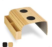 Tuko Table Accoudoir Canapé Flexible en Bambou avec Porte-Boisson Antidérapant et Compartiments pour Rangement Télécommande TV, Téléphone, Plateau Canapé 50 x 32 cm, Couleur Bois Naturel