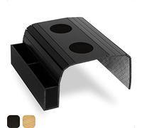 Tuko Table Accoudoir Canapé Flexible en Bambou avec Porte-Boisson Antidérapant et Compartiments pour Rangement Télécommande TV, Téléphone, Plateau Canapé 50 x 32 cm, Couleur Bois Noir