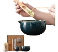TUKRKRS Premium Matcha Whisk Set for Tea Lovers - 6PCS Matcha Kit with Ceramic Bowl, Bamboo Chasen Whisk, Holder, Scoop, Strainer Spoon Authentic Japanese Matcha Tea Set for Daily Use Gifting(Green)