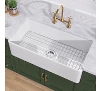 TUKTUK Évier de ferme blanc de 83,8 cm avec tablier en argile réfractaire pour évier de cuisine à encastrer avec kit d'accessoires de luxe de style moderne