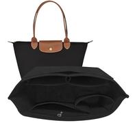 TUKYWAN Organiseur de sac à main en feutre pour sac Longchamp, organiseur de sac à main compatible avec le sac à bandoulière pliable, poche de séparation et fermeture éclair intérieure (noir, taille L