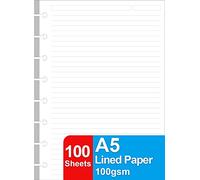 TUL - Recharge de papier ligné à 8 disques, 100 feuilles/200 pages, papier blanc 100 g/m², 14 x 20 cm