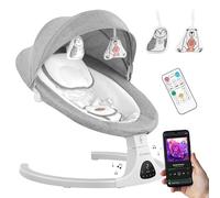 Tulano Astrid 35 Transat électrique pour bébé avec fonction bascule et minuterie, 5 vitesses de balançoire, détecteur de mouvement, Bluetooth et 15 mélodies, télécommande, dossier réglable