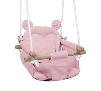 Tulano Hop 30 Balançoire Intérieur et Extérieur pour Bébé et Enfant - Siège en Bois de Hêtre et Coton Naturel - 6-36 Mois - 2 Coussins - Ceinture de Sécurité - Jusqu’à 60 kg - Rose