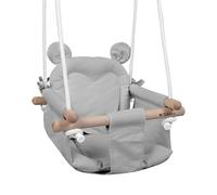 Tulano Hop 30 Balançoire Intérieur et Extérieur pour Bébé et Enfant - Siège en Bois de Hêtre et Coton Naturel - 6-36 Mois - 2 Coussins - Ceinture de Sécurité - Jusqu’à 60 kg - Gris