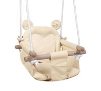 Tulano Hop 30 Balançoire Intérieur et Extérieur pour Bébé et Enfant - Siège en Bois de Hêtre et Coton Naturel - 6-36 Mois - 2 Coussins - Ceinture de Sécurité - Jusqu’à 60 kg - Beige