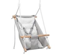 Tulano Hop 40 Balançoire 3 en 1 Intérieur et Extérieur pour Bébé et Enfant - Bois de Hêtre et Coton Naturel - 6-36 Mois - Harnais 5 Points - Coussin Réversible - Jusqu’à 60 kg - Gris
